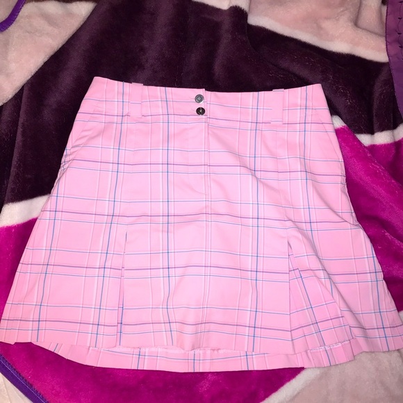 VINTAGE NIKE BABY PINK PLAID PLEATED GOLF SKIRT - Picture 2 of 9